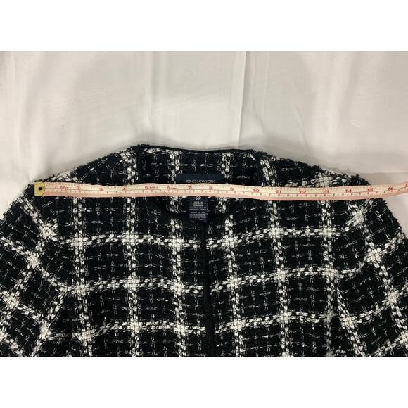 Jones New York Signature Tweed Woven Jacket Black White Plaid Petite 2 Preppy - Picture 11 of 15